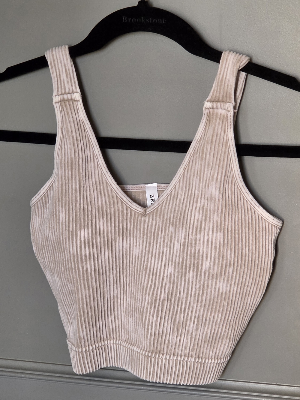 Zenana Ash Mocha Ribbed V-Neck Brami
